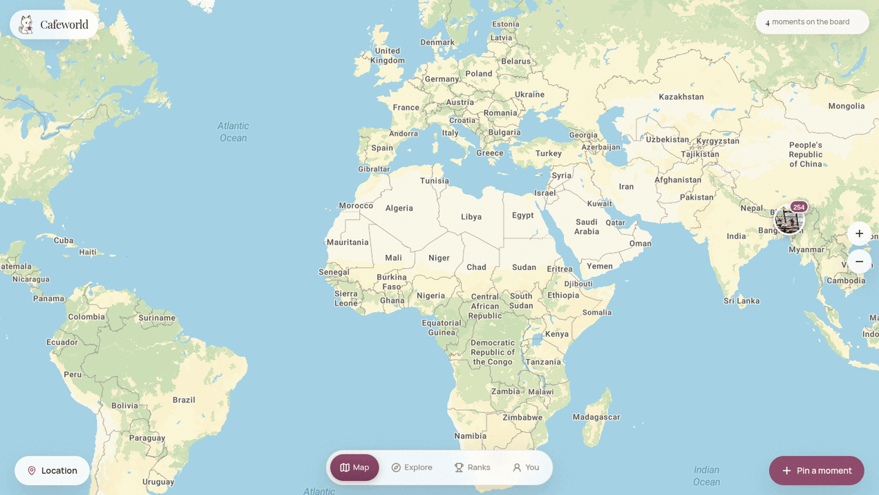 Cafeworld - moments pinned on a world map